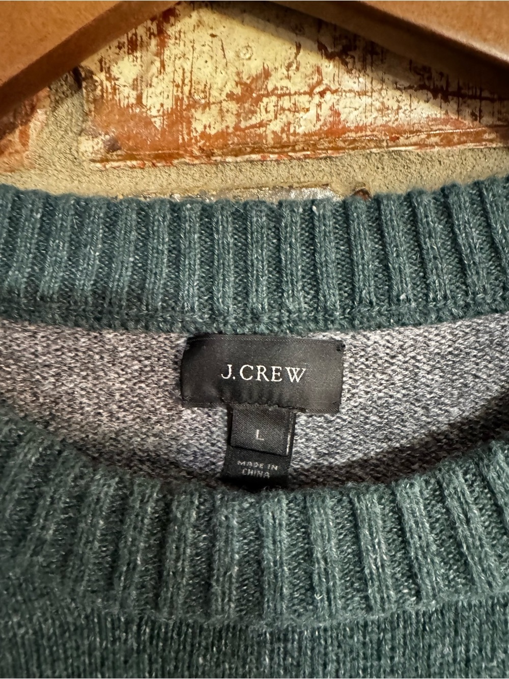 J Crew Green & Gray Striped Crewneck Sweater - Men's - Picture 3 of 5